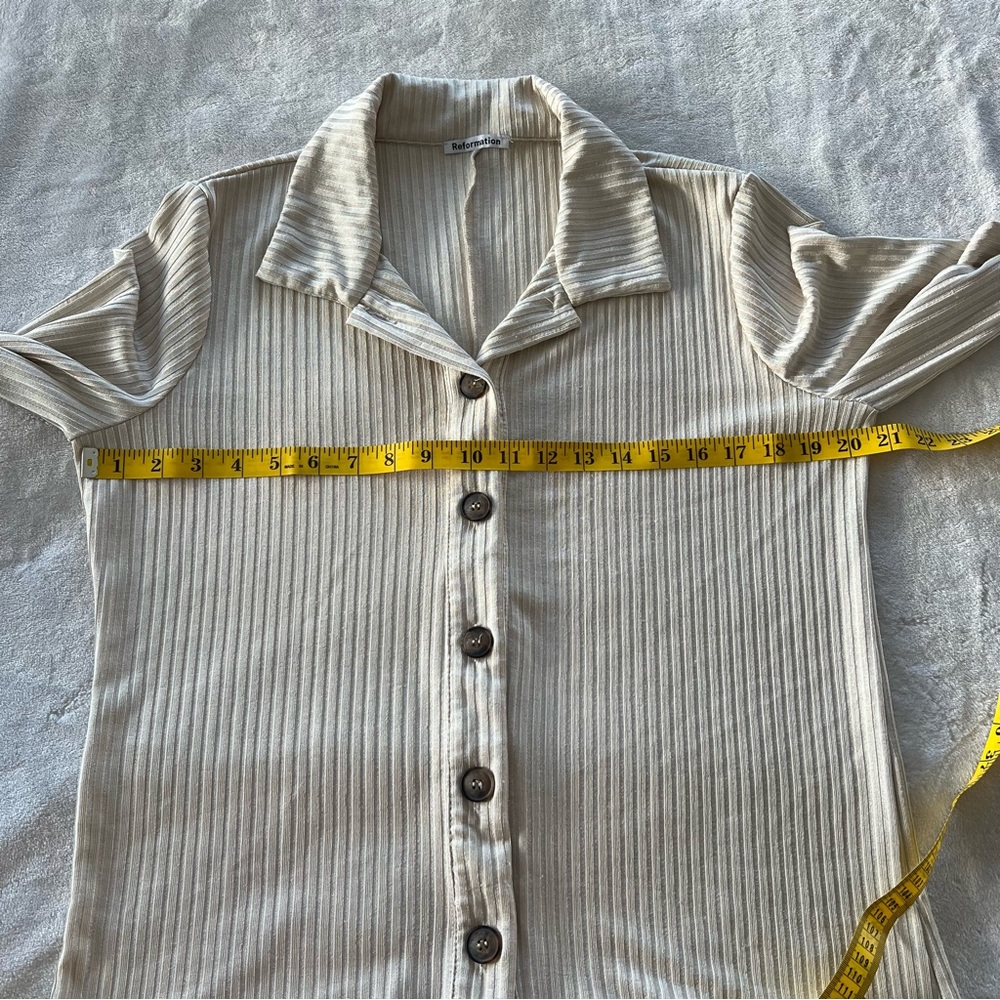 Reformation Cream Ribbed Button-Down Top - Picture 9 of 10